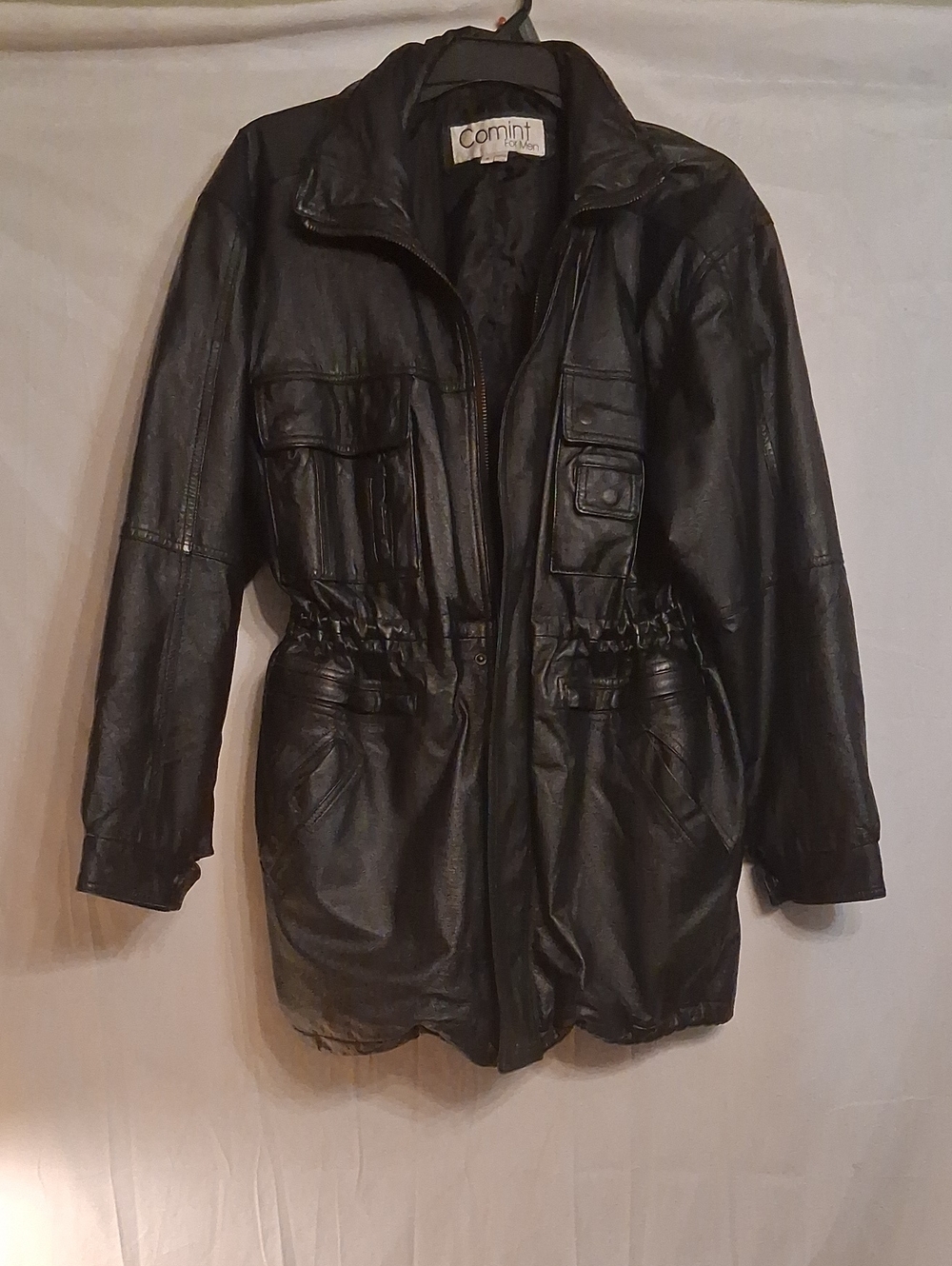 Comint Black Men's  Leather Jacket with Cinched Waist Size Medium